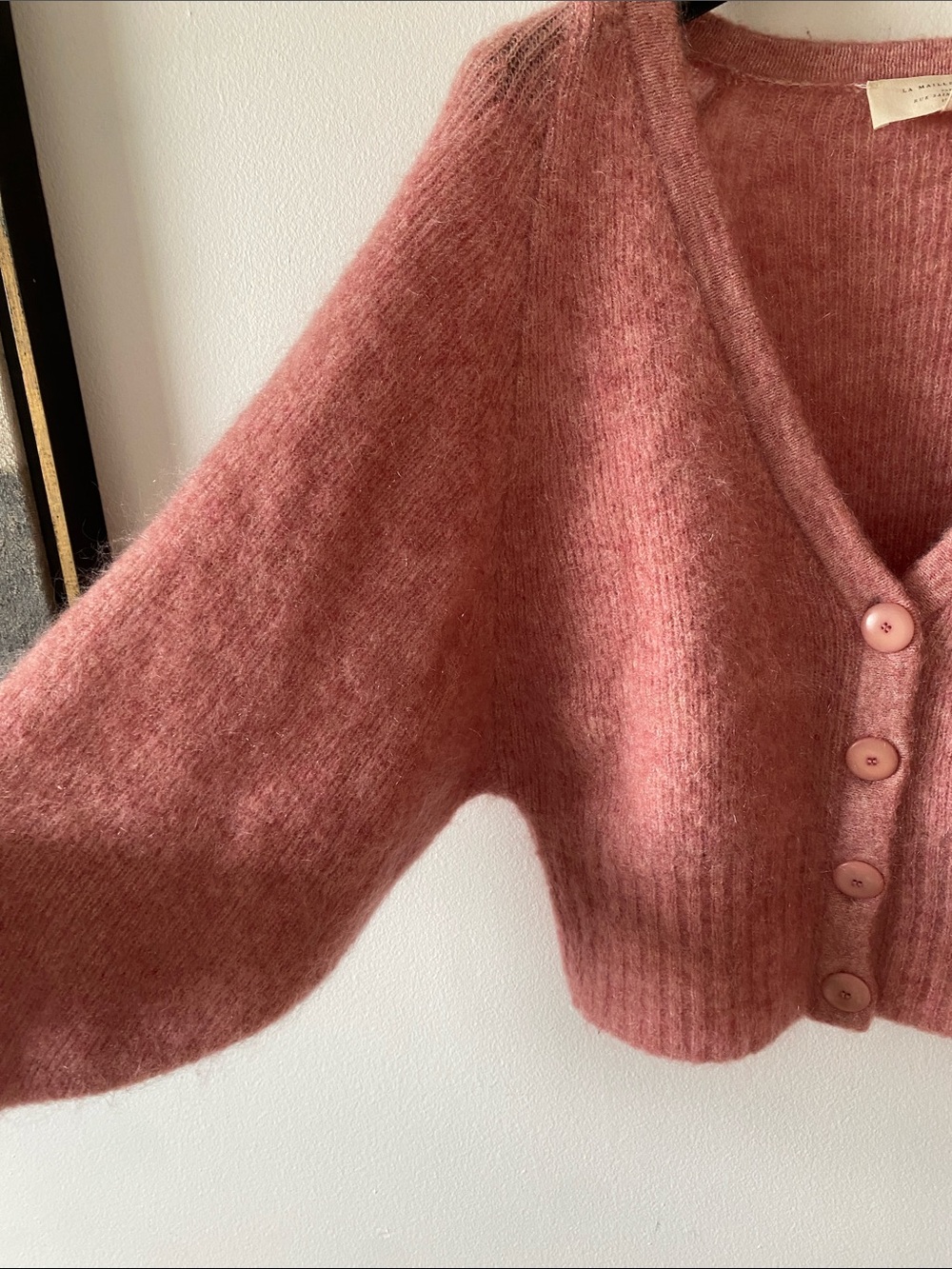 Cozy Rose Pink Mohair-Blend V-Neck Cardigan - Picture 4 of 9
